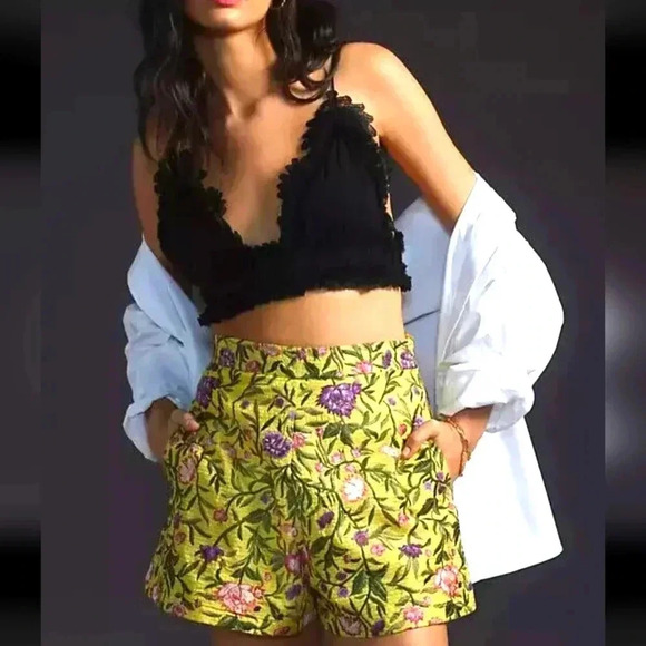 Anthropologie Pants - Anthropologie La Fuori Embroidered Shorts Floral Embroidery High Rise